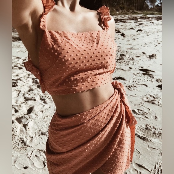 Sabo skirt backless crop top & wrap skirt Swiss dot set - Picture 3 of 4